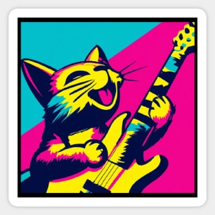 Pop Art Cat Playing Guitar Sticker